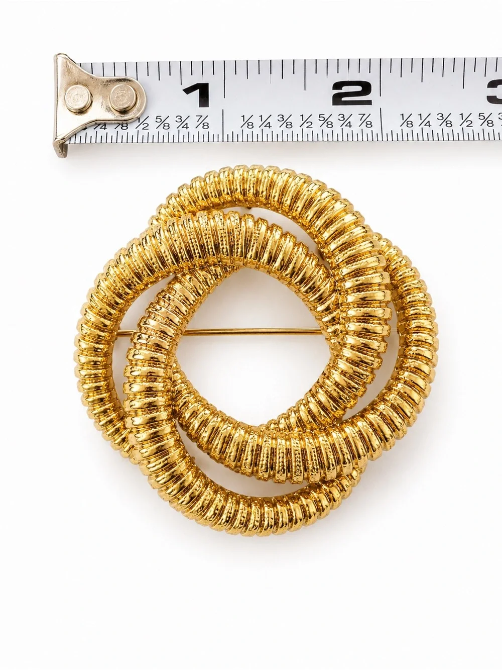 Vintage Signed Monet Gold Tone Textured Knot Brooch Pin Statement Designer